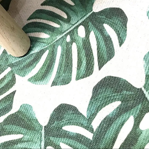 Palm Leaf Print Fringe Rug Door Mat - Picture 3 of 5